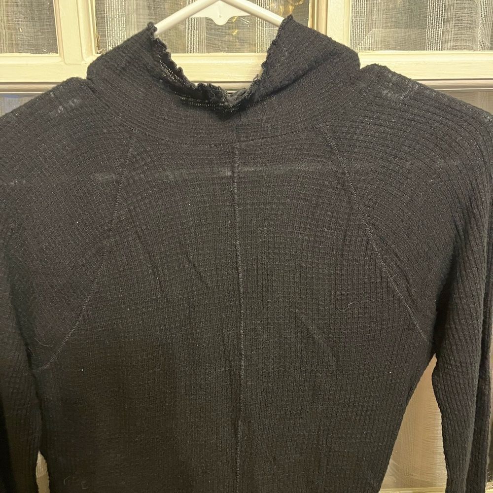 Free People Black Waffle Mock neck Long sleeve Top - Picture 8 of 8
